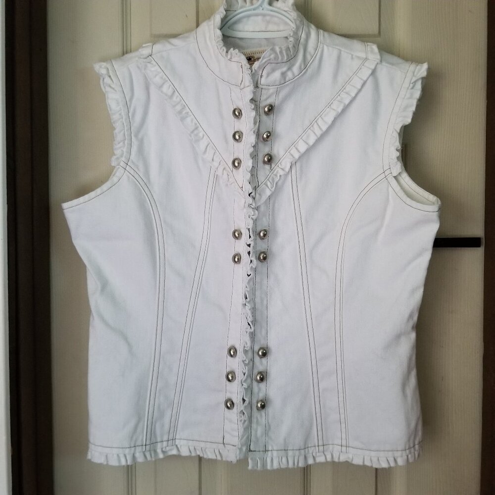 STAR JEANS WOMEN'S SLEEVELESS WHITE DENIM TOP